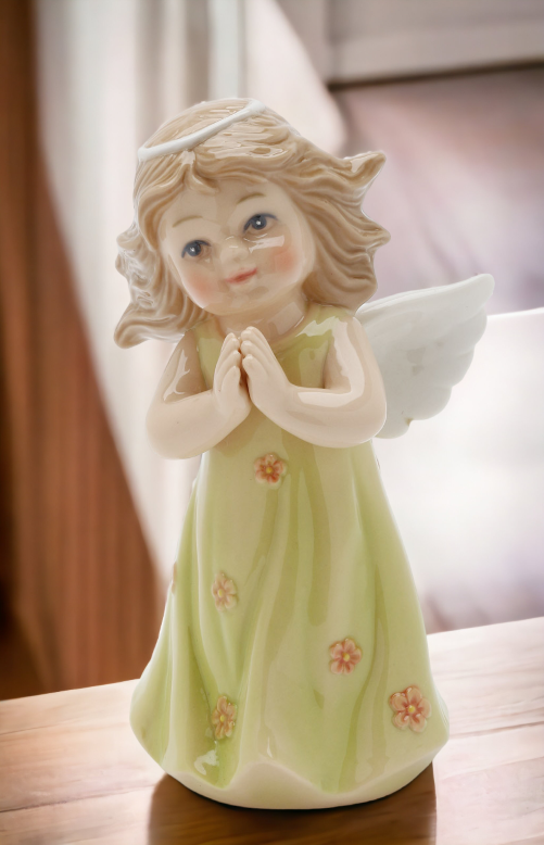 Ceramic Angel In Green Dress Figurine Religious Décor Religious Gift Church Décor Church Gift Baptism Gift - Figurine