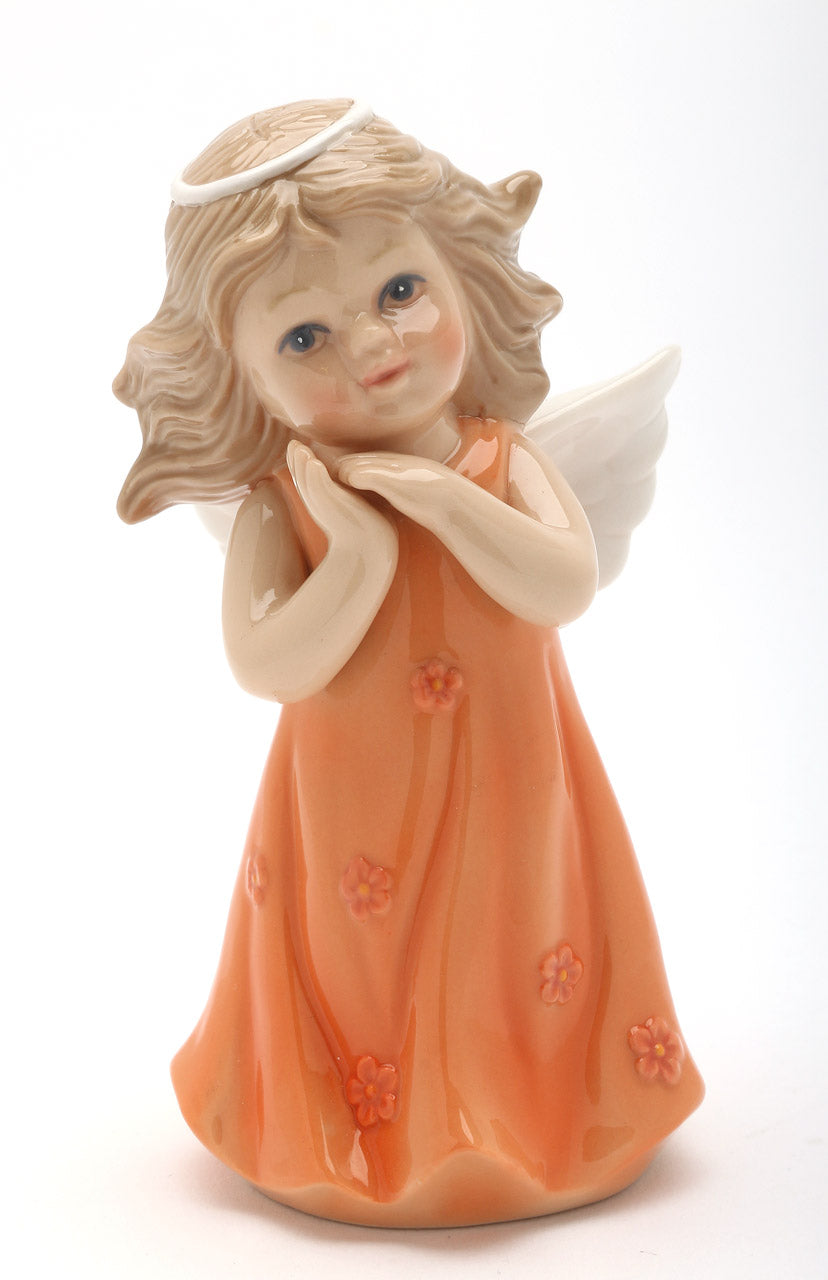 Ceramic Angel in Peach Orange Dress Figurine Religious Décor Religious Gift Church Décor Church Gift Baptism Gift