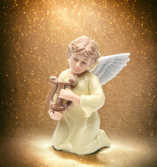 Ceramic Angel Playing Harp Figurine Religious Décor Religious Gift Church Décor Church Gift Baptism Gift - Figurine