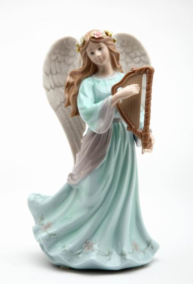 Ceramic Angel Playing Harp Music Box Home Décor Religious Décor Religious Gift Church Décor Baptism Gift - Music Boxes