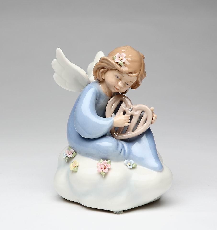 Ceramic Angel Playing Harp on Cloud Music Box Home Décor Religious Décor Religious Gift Church Décor Baptism Gift