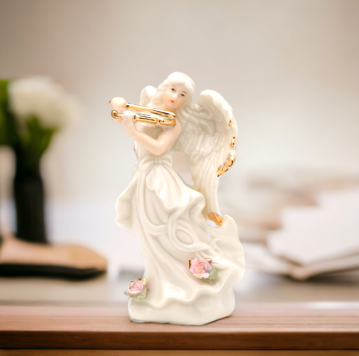 Ceramic Angel Playing Violin Figurine Religious Décor Religious Gift Church Décor Church Gift Baptism Gift - Figurine