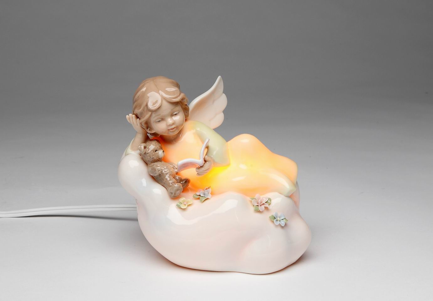 Ceramic Angel Reading with Teddy Bear on Cloud Nightlight Home Décor Religious Décor Religious Gift Church Décor