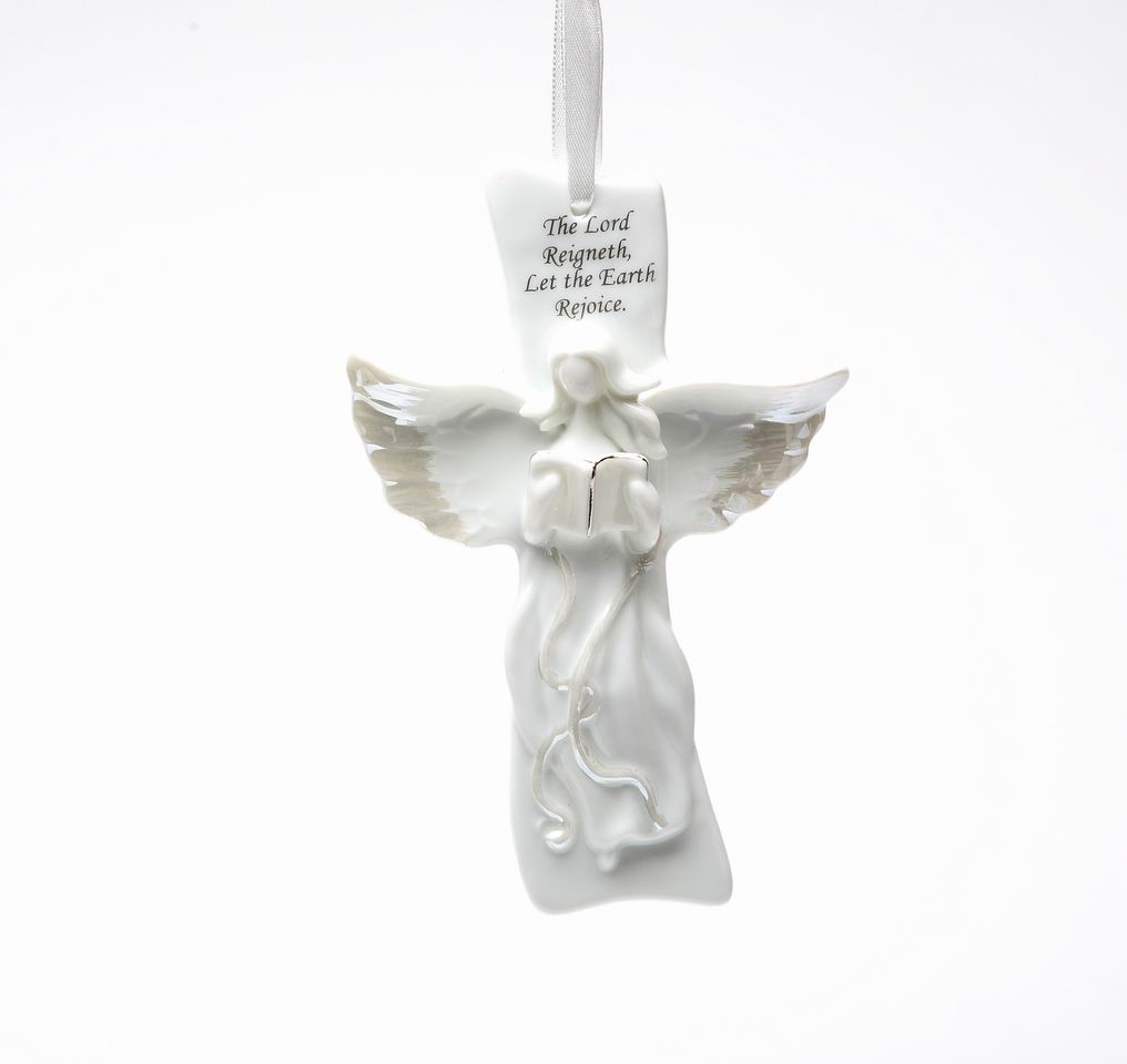 Ceramic Angel Singing on Cross Home Décor Religious Décor Religious Gift Church Décor Baptism Gift - Ornament
