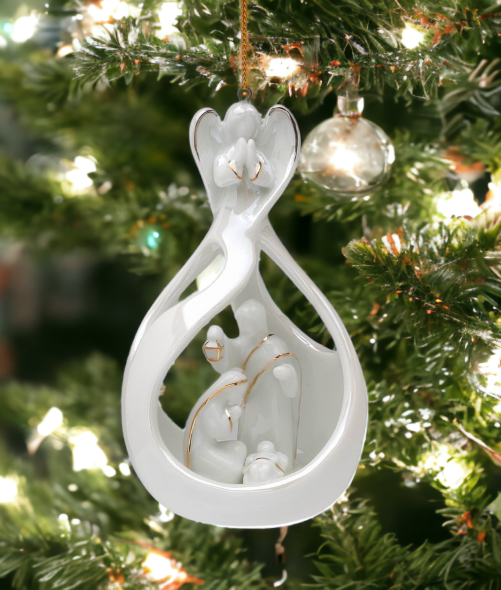 Ceramic Angel Watching Over Holy Family Nativity Ornament Home Décor Religious Décor Religious Gift Church Décor