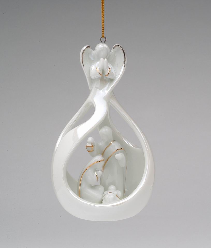 Ceramic Angel Watching Over Holy Family Nativity Ornament Home Décor Religious Décor Religious Gift Church Décor