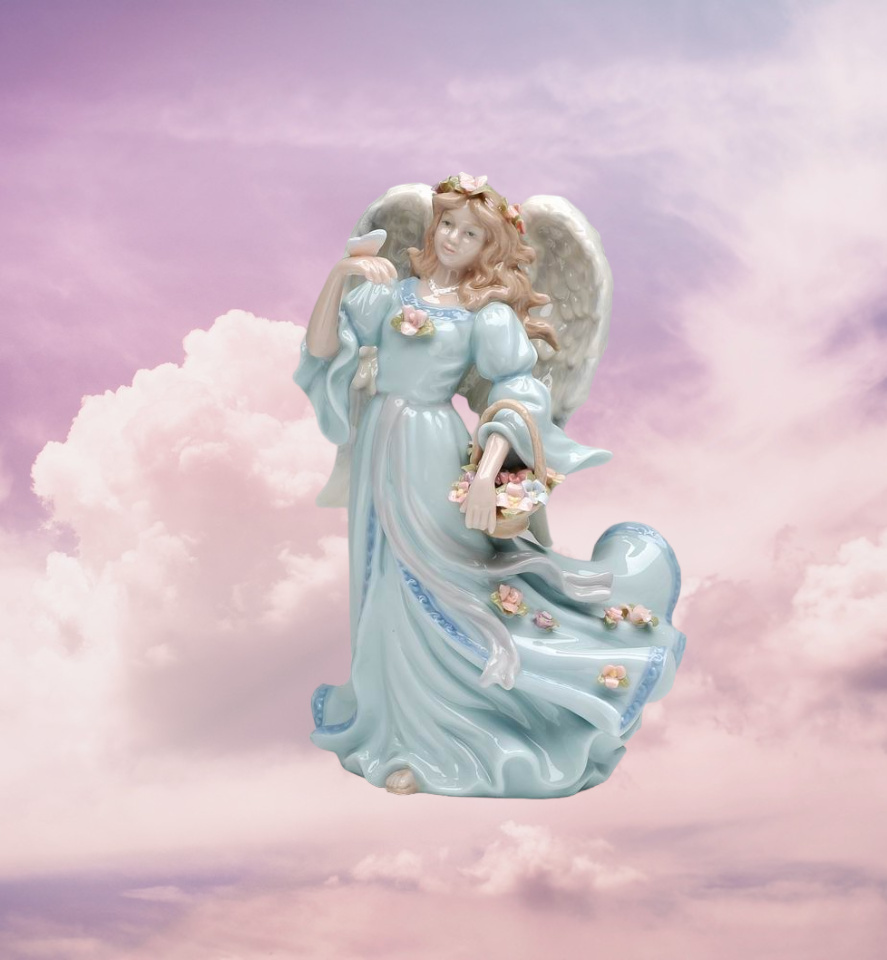 Ceramic Angel with Flower Basket Music Box Home Décor Religious Décor Religious Gift Church Décor Baptism Gift - Music