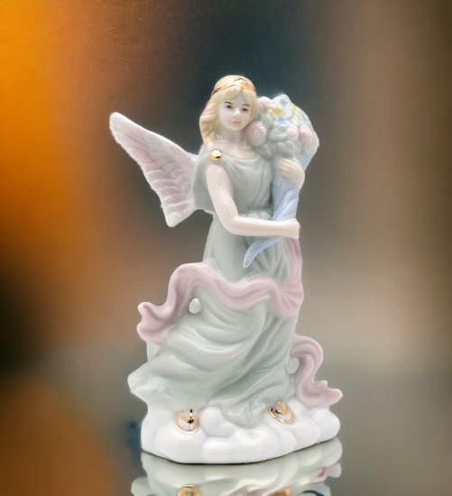 Ceramic Angel with Flowers Figurine Religious Décor Religious Gift Church Décor Church Gift Baptism Gift - Figurine
