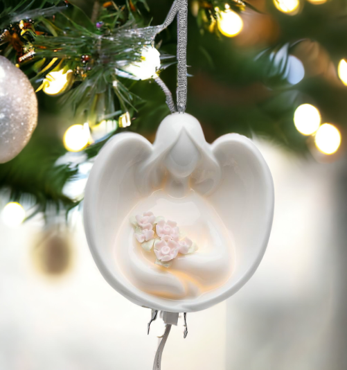 Ceramic Angel With Flowers Light Cover Ornament Home Décor Religious Décor Religious Gift Church Décor Baptism Gift
