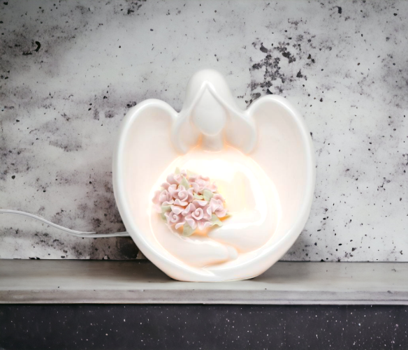 Ceramic Angel With Flowers Night Light Home Décor Religious Décor Religious Gift Church Décor Baptism Gift - Night