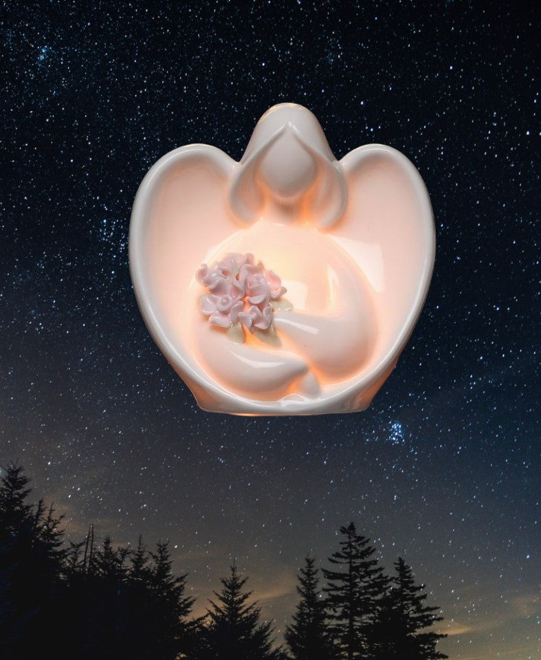 Ceramic Angel With Flowers Plug-In Night Light Home Décor Religious Décor Religious Gift Church Décor Baptism Gift