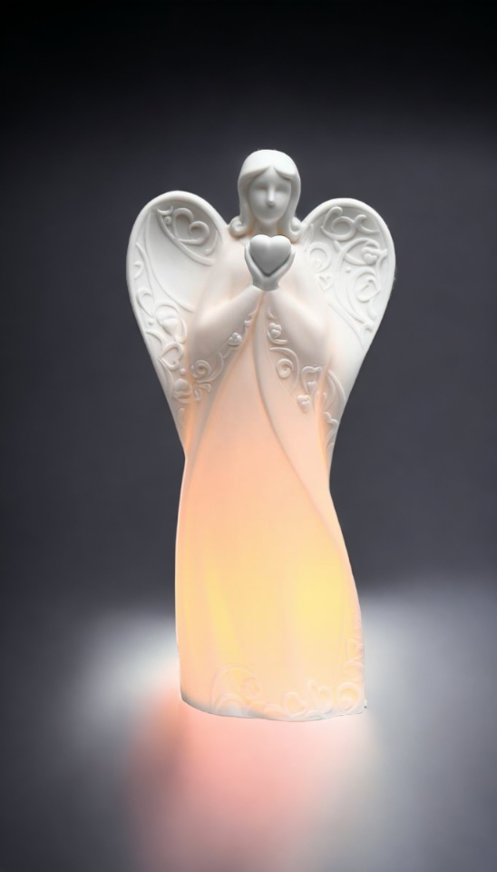 Ceramic Angel With Heart Night Light Home Décor Religious Décor Religious Gift Church Décor Baptism Gift - Night Lights