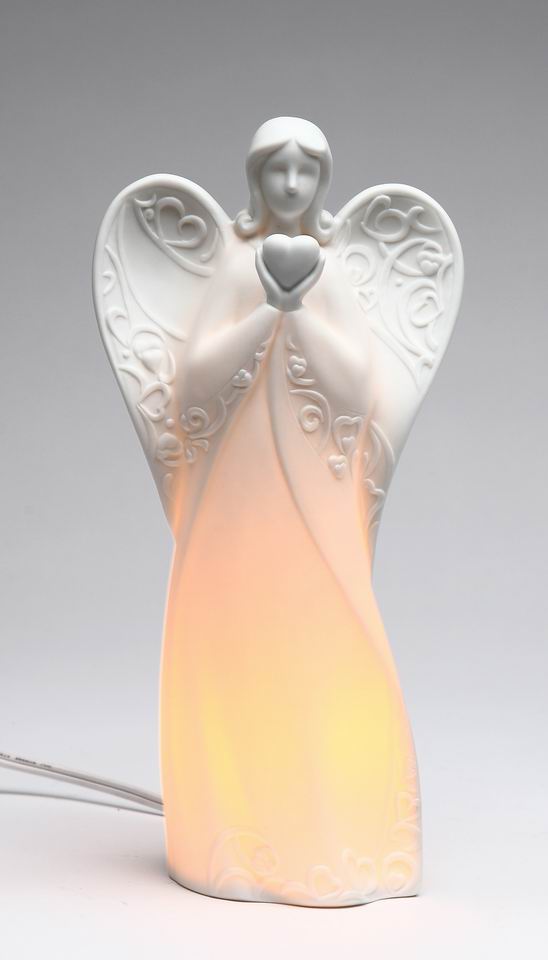 Ceramic Angel With Heart Night Light Home Décor Religious Décor Religious Gift Church Décor Baptism Gift - Night Lights
