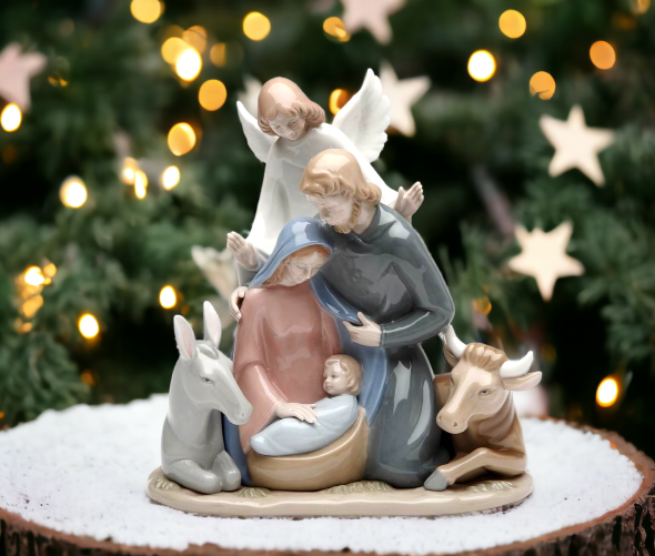 Ceramic Angel With Holy Family Nativity Figurine Christmas Décor Religious Décor Gift Church Décor Baptism Gift Easter