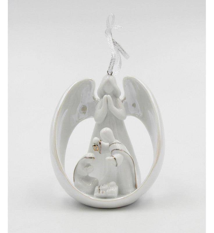Ceramic Angel With Holy Family Nativity Light Cover Ornament Home Décor Religious Décor Religious Gift Church Décor