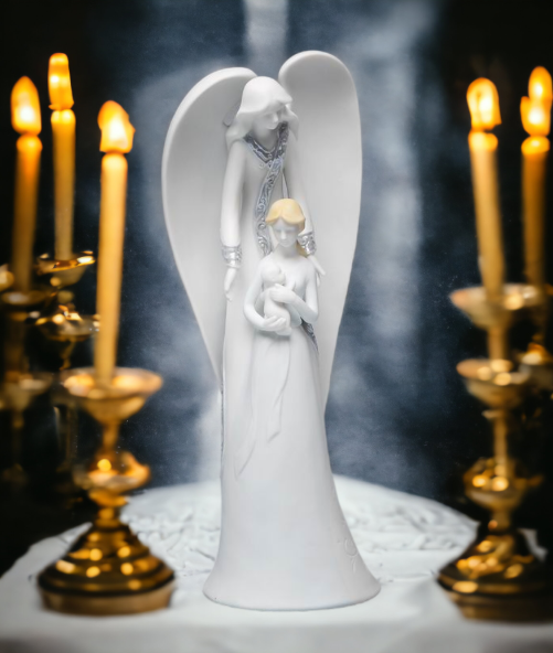Ceramic Angel With Mother & Baby Figurine Home Décor Religious Décor Religious Gift Baptism Gift Gift for New Mom Baby