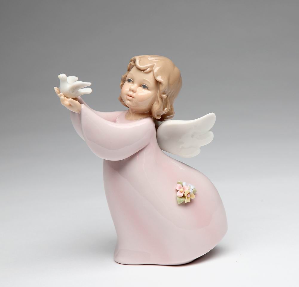 Ceramic Angel with Peace Dove Figurine Home Décor Religious Décor Religious Gift Church Décor Baptism Gift - Figurine