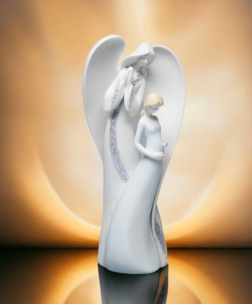 Ceramic Angel with Pregnant Mother Figurine Home Décor Religious Décor Religious Gift Gift for Expecting Mother Baby