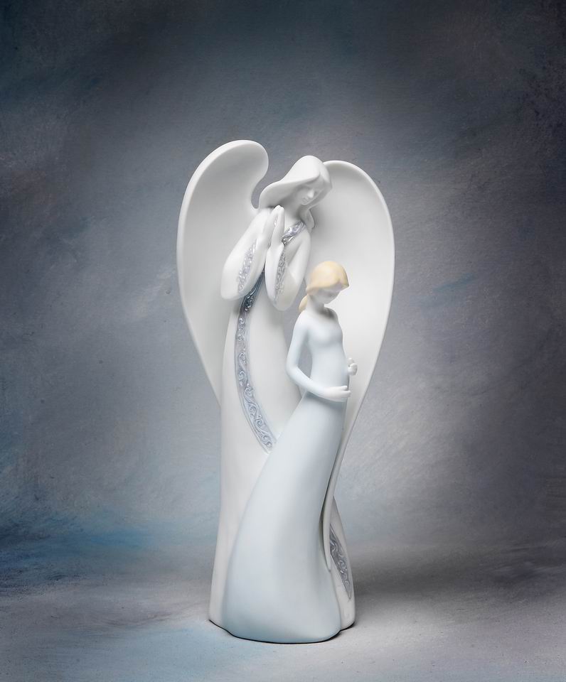 Ceramic Angel with Pregnant Mother Figurine Home Décor Religious Décor Religious Gift Gift for Expecting Mother Baby
