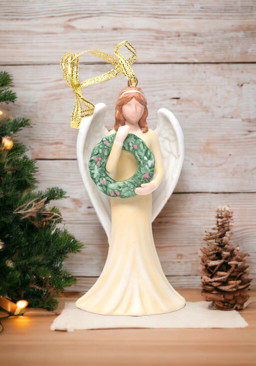 Ceramic Angel With Wreath Ornament Home Décor Gift for Her Gift for Mom Religious Décor Christmas Décor - Ornament