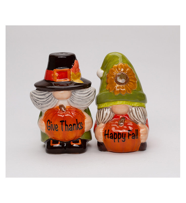 Ceramic Autumn Pilgrim Gnome Salt and Pepper Shakers Thanksgiving Decor Fairy Garden Decor Gnome Collector Gift Gift