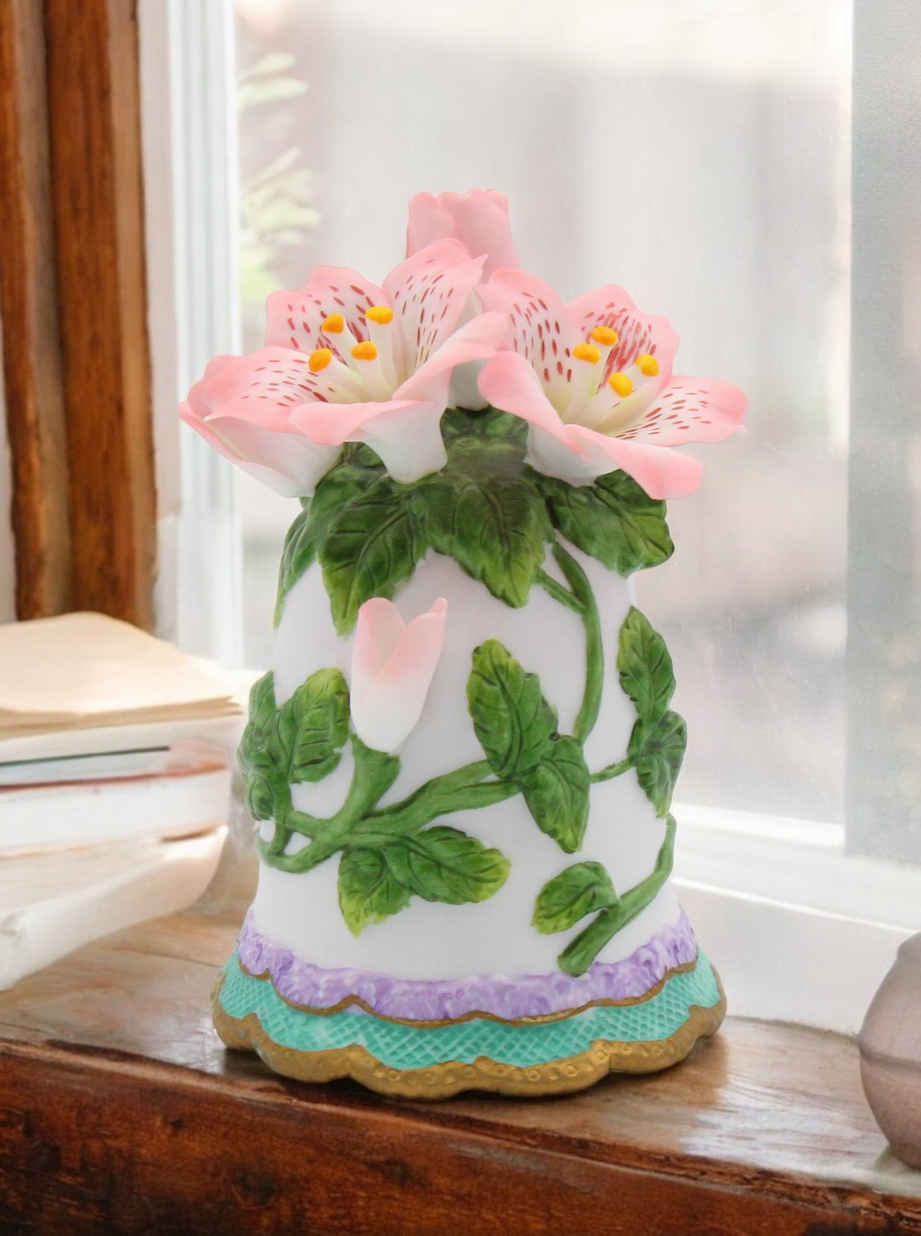 Ceramic Azalea Flowers Bell Wedding Decor Gift for Her Gift for Mom Home Decor - Bell
