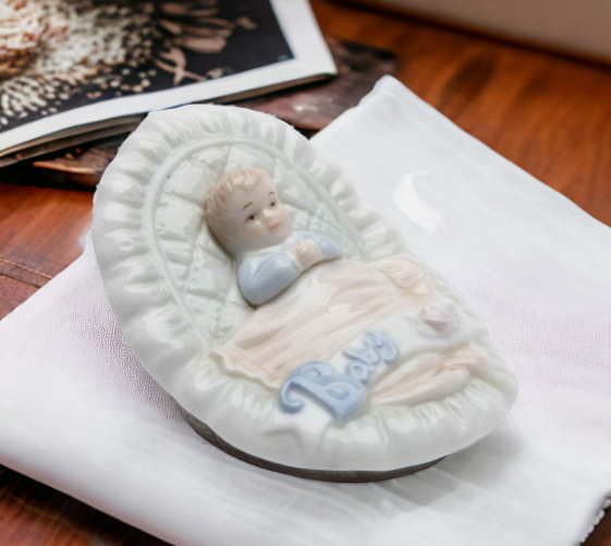 Ceramic Baby Boy on Bouncer Figurine Home Décor Nursery Room Décor Baby Gift Baby Shower Decor - Figurine