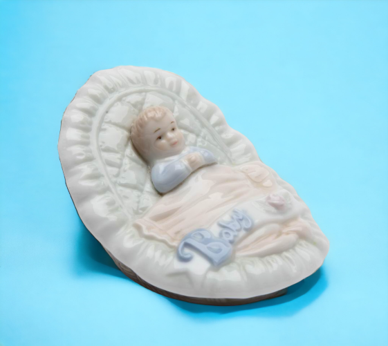 Ceramic Baby Boy on Bouncer Figurine Home Décor Nursery Room Décor Baby Gift Baby Shower Decor - Figurine