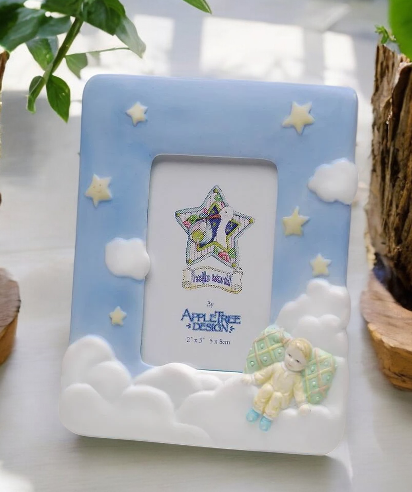 Ceramic Baby Photo Frame for 2’’ x 3’’H Photos Nursery Room Decor Gift for New Parents Baby Shower Gift - Photo Frame