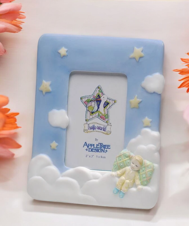 Ceramic Baby Photo Frame for 2’’ x 3’’H Photos Nursery Room Decor Gift for New Parents Baby Shower Gift - Photo Frame