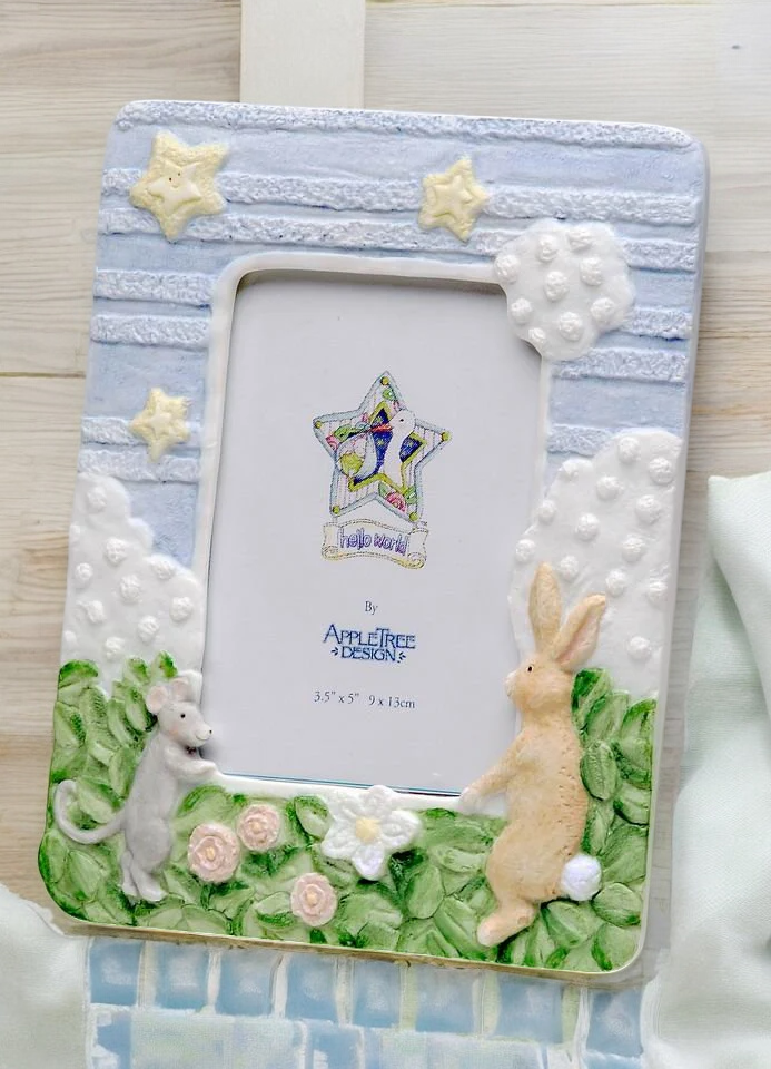Ceramic Baby Photo Frame for 3.5’’ x 5’’ Photo Baby Shower Gift Home Decor Nursery Room Decor Gift for New Parents