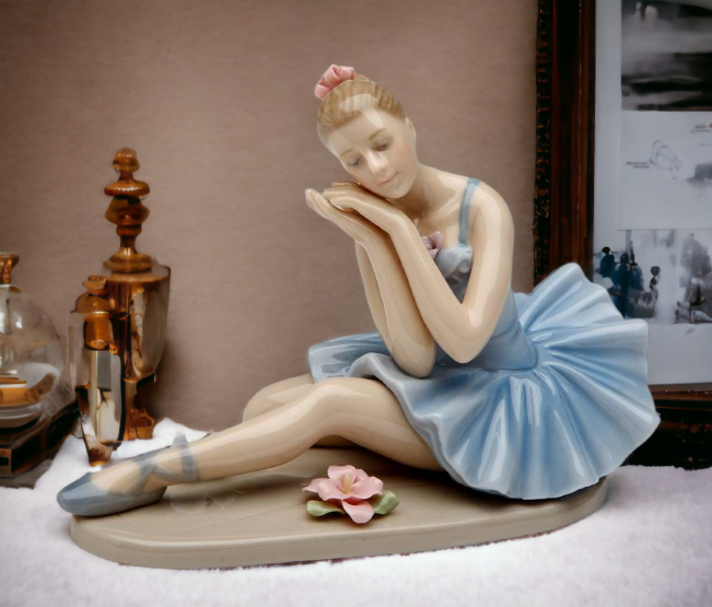 Ceramic Ballerina Dreaming in Blue Dress Figurine Home Décor Gift for Her Gift for Daughter Gift for Ballerina Dancer