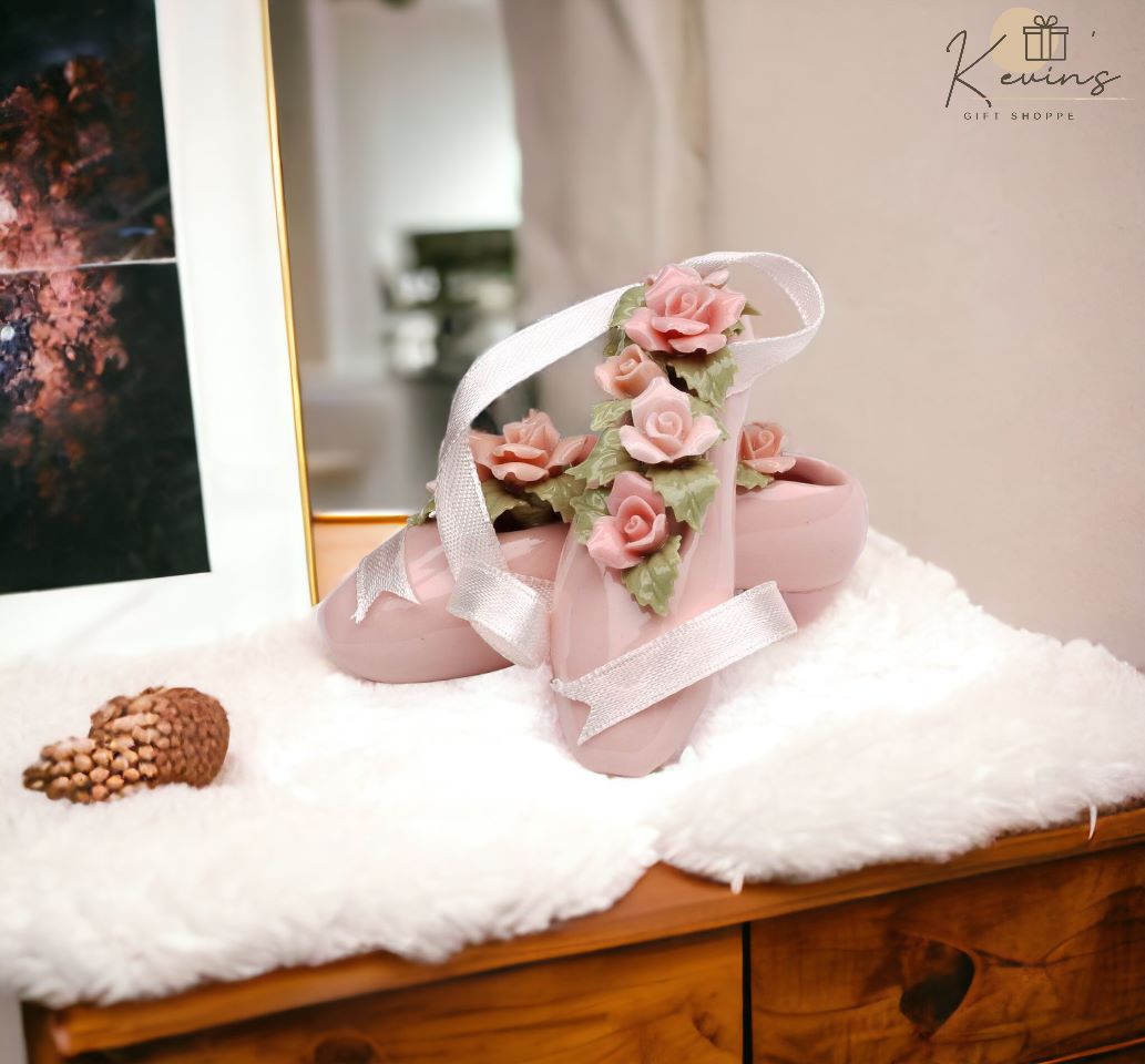 Ceramic Ballerina Pointe Shoes with Rose Flowers Figurine Home Décor Gift for Her Gift for Daughter Gift for Ballerina