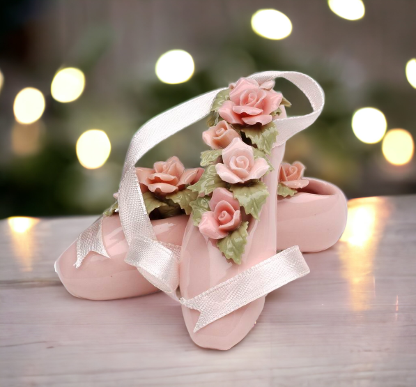 Ceramic Ballerina Pointe Shoes with Rose Flowers Figurine Home Décor Gift for Her Gift for Daughter Gift for Ballerina