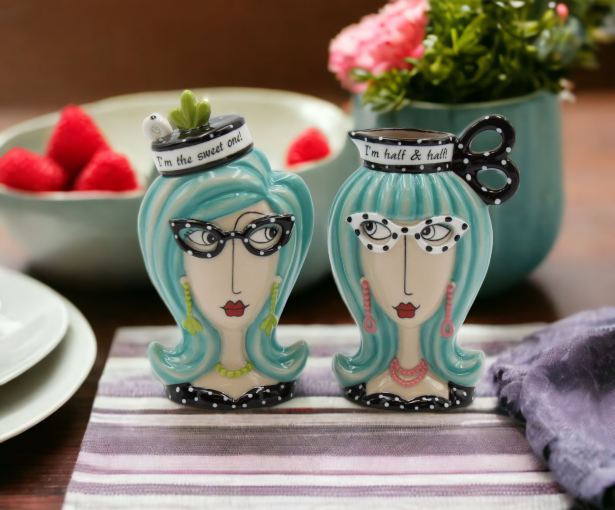 Ceramic Besties Wearing Eyeglasses Sugar And Creamer With Spoon Home Décor Gift for Her Mom Friend or Coworker Kitchen
