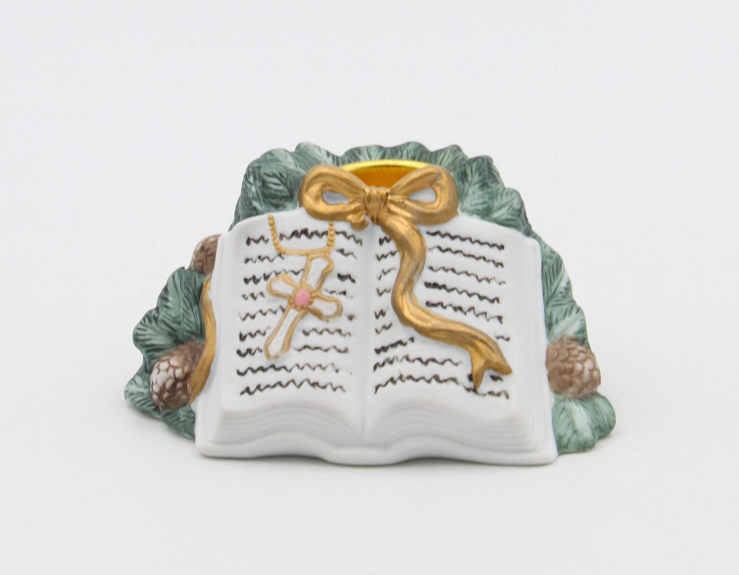 Ceramic Bible on Pine Candleholder Religious Décor Religious Gift Church Décor Church Gift Baptism Gift - Candle holder