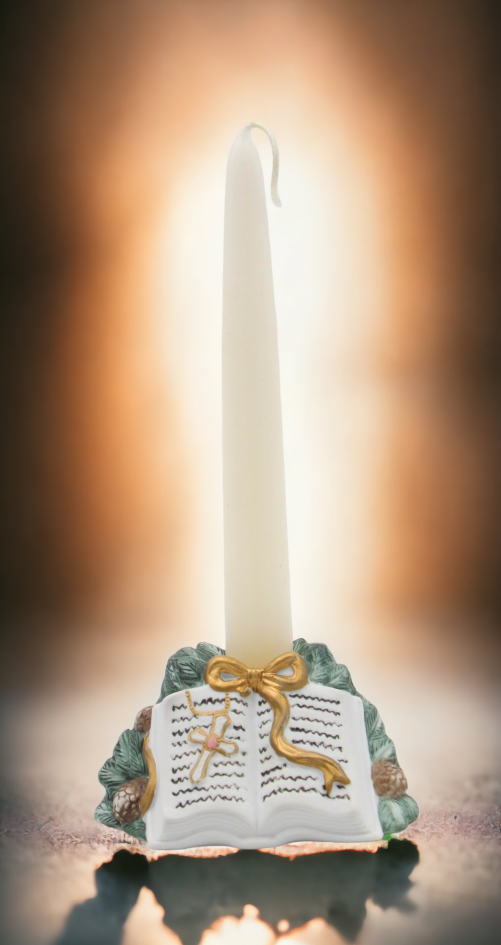 Ceramic Bible on Pine Candleholder Religious Décor Religious Gift Church Décor Church Gift Baptism Gift - Candle holder