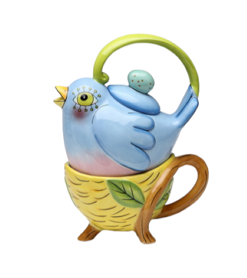 Ceramic Bird in Nest Tea For One Gift for Her Gift for Mom Tea Party Décor Café Décor Farmhouse Décor - tea