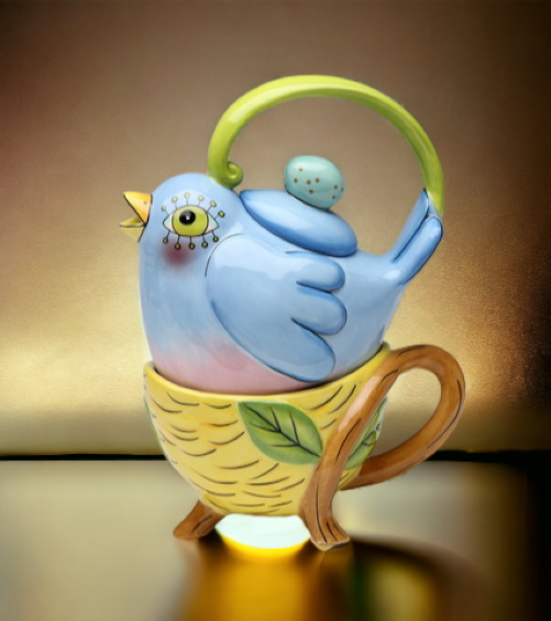 Ceramic Bird in Nest Tea For One Gift for Her Gift for Mom Tea Party Décor Café Décor Farmhouse Décor - tea