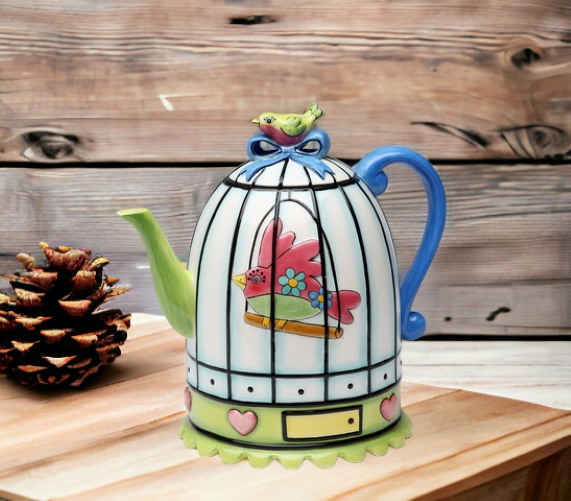 Ceramic Birdcage Teapot Gift for Her Gift for Mom Tea Party Décor Café Décor Spring Kitchen Decor - teapot