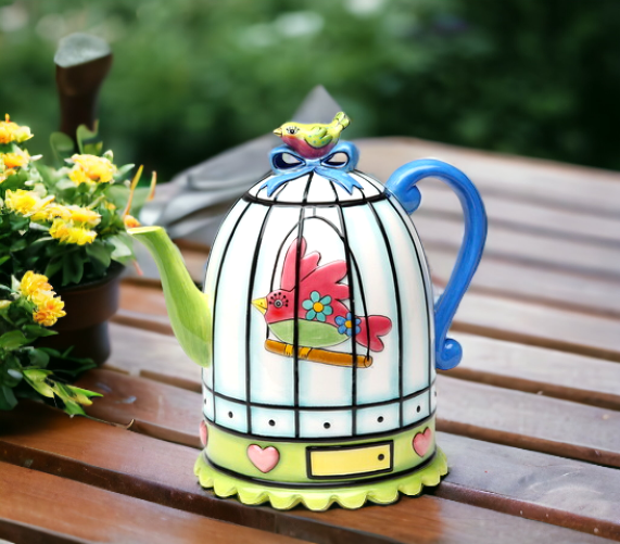 Ceramic Birdcage Teapot Gift for Her Gift for Mom Tea Party Décor Café Décor Spring Kitchen Decor - teapot