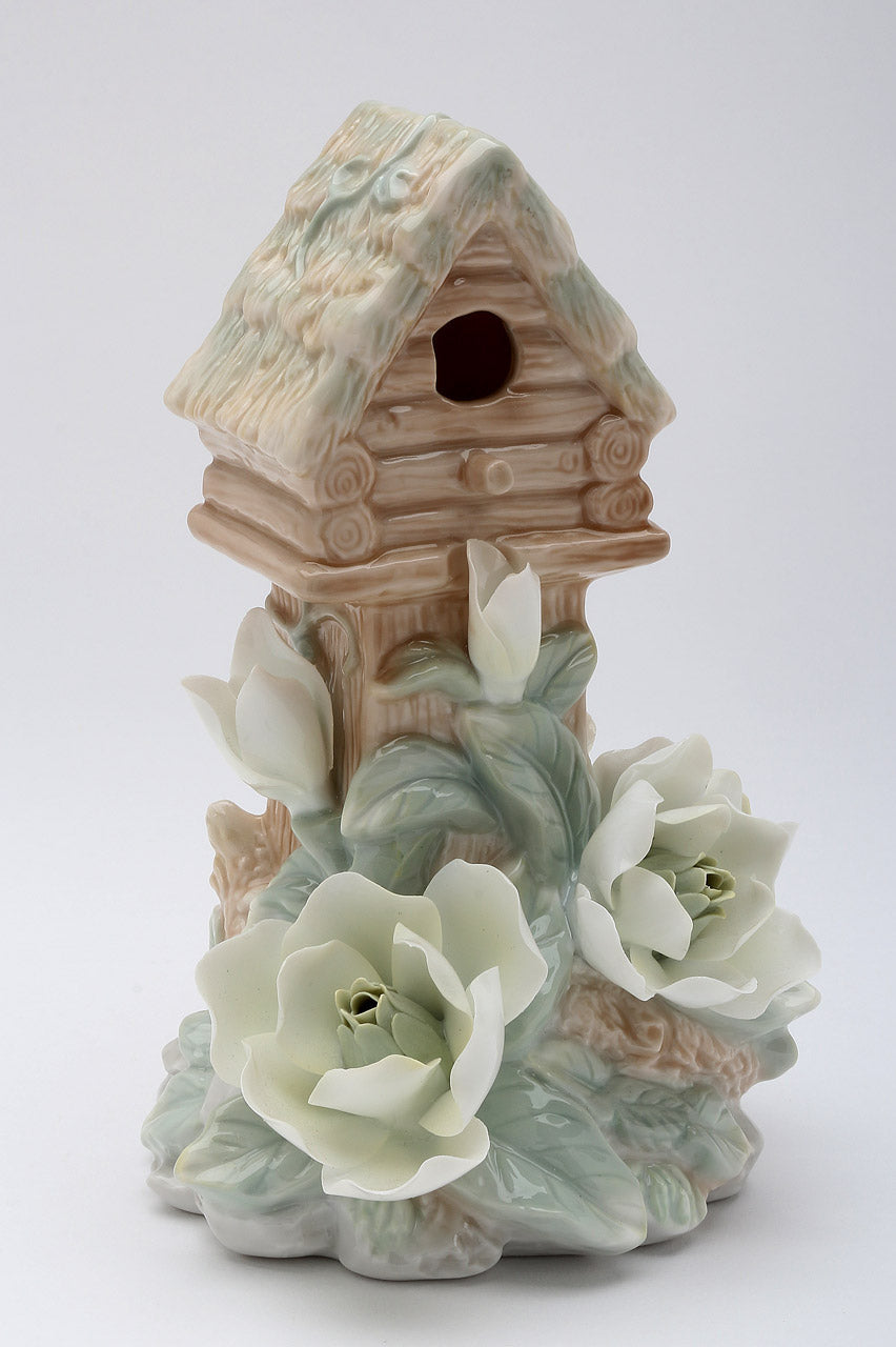 Ceramic Birdhouse With Magnolia Night Light Home Décor Gift for Her Gift for Mom Nature Lover Décor Cottagecore - Night