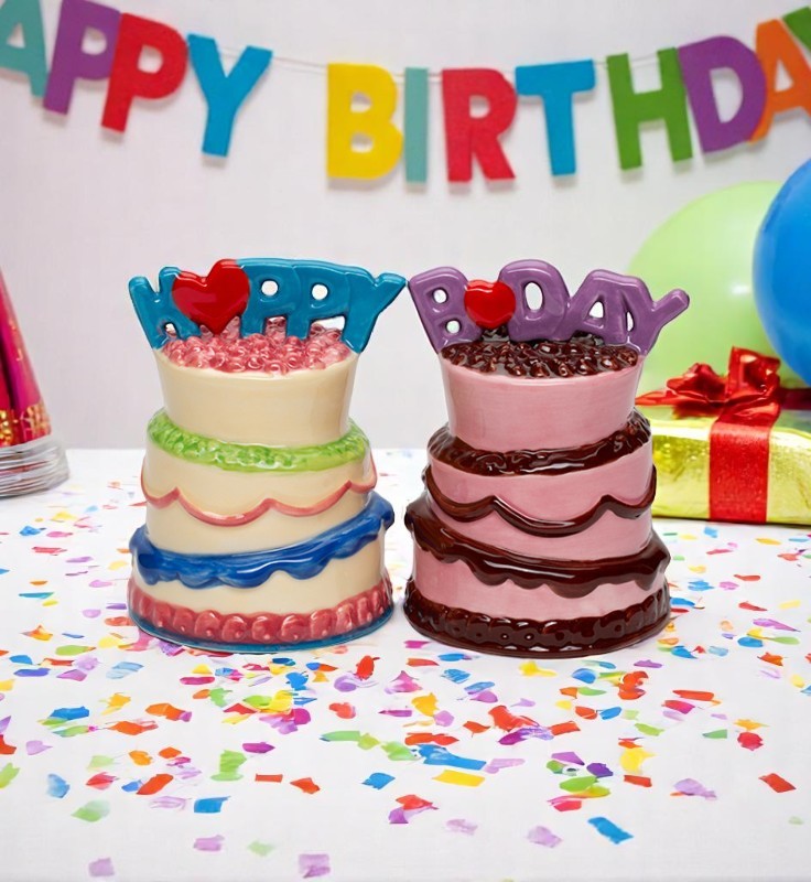 Ceramic Birthday Cakes Salt and Pepper Shakers Birthday Party Decor Kitchen Decor - Salt & Pepper Shakers