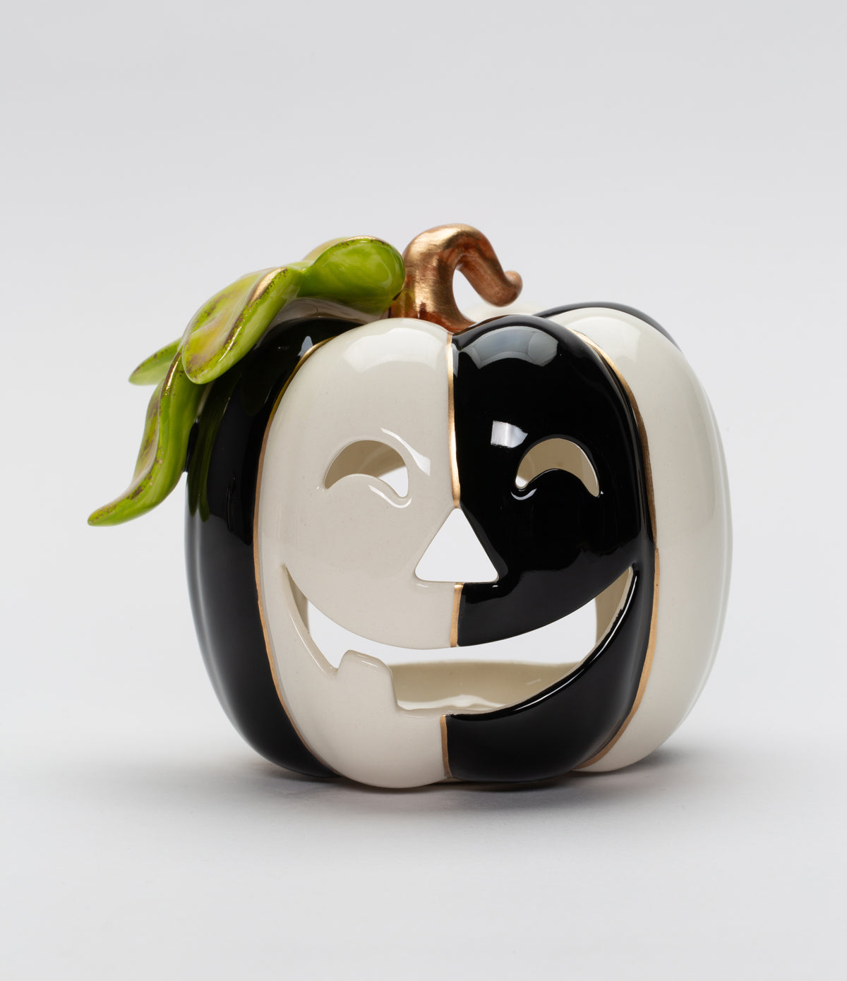 Ceramic Black and White Pumpkin Tealight Holder Halloween Decor Kitchen Decor Bathroom Decor Gift for Her Gift for Mom