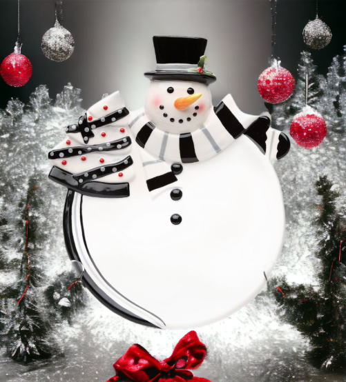 Ceramic Black and White Snowman Plate Home Décor Gift for Her Gift for Mom Kitchen Décor Christmas Décor - Plates