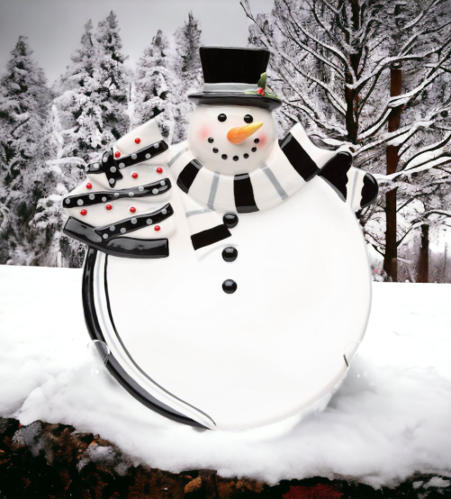 Ceramic Black and White Snowman Plate Home Décor Gift for Her Gift for Mom Kitchen Décor Christmas Décor - Plates