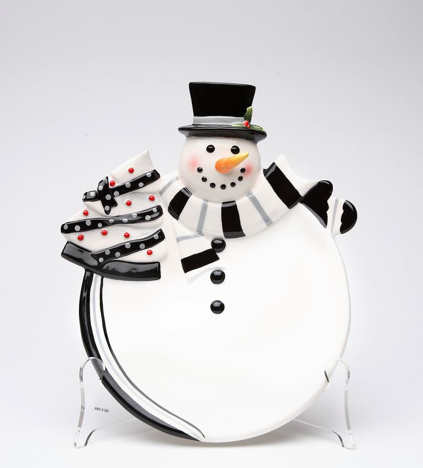 Ceramic Black and White Snowman Plate Home Décor Gift for Her Gift for Mom Kitchen Décor Christmas Décor - Plates