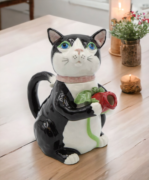 Ceramic Black Cat Teapot Home Décor Gift for Her Gift for Mom Tea Party Décor Cat Lovers Gift Pet Loss Gift - teapot
