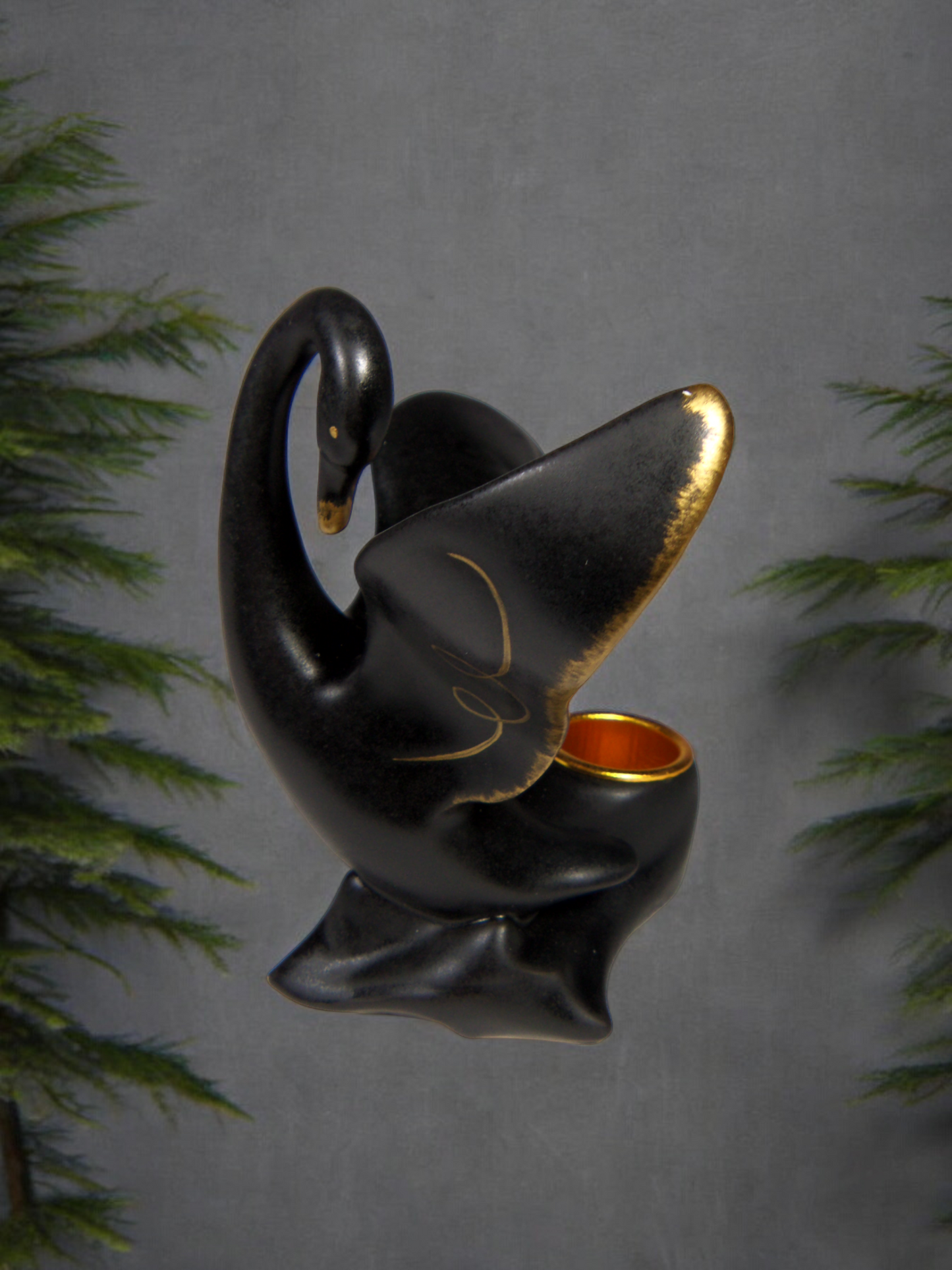 Ceramic Black Swan with Golden Accents Candle Holder Vanity Decor Modern Home Decor Gift for Her Gift for Mom - Candle