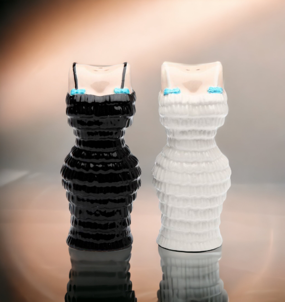 Ceramic Black & White Dress Salt & Pepper Shakers Home Décor Gift for Her Gift for Mom Gift for Friend or Coworker